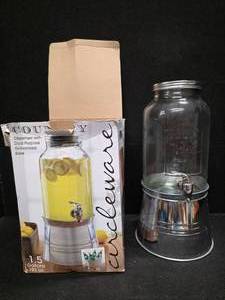 lot 63 image: 1.5 Gallon Country Drink Dispenser w Dual-Purpose Galvanized Bucket Base