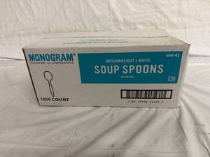 lot 23 image: 1000 Monogram Plastic Soup Spoons