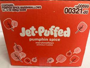 lot 108 image: 16 Bags of Jet-Puffed Pumpkin Spices Marshmallows
