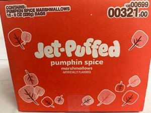 lot 109 image: 16 Bags of Jet-Puffed Pumpkin Spices Marshmallows