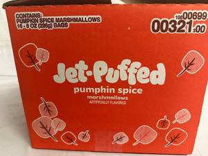 lot 111 image: 16 Bags of Jet-Puffed Pumpkin Spices Marshmallows