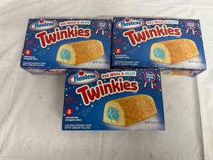 lot 162 image: 3 Packs of Hostess Red, White, and Blue Twinkies