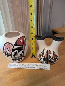 lot 18 image: Pair of Jemez Pueblo Pottery Vessels by Lawrence (L) Toya and Ruby