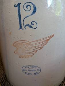 lot 24 image: Red Wing 12 Gallon Stoneware Crock with Wing Mark