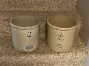 lot 507 image: Pair of 2-Gallon Antique Stoneware Crocks Red Wing and Union