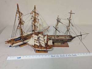 lot 525 image: Set of 3 Vintage Wooden Ship Models Including Topaz Brig 1807 by Piel Craftsmen