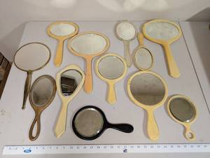 lot 606 image: Collection of 12 Vintage Handheld Vanity Mirrors Mixed Materials