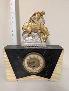 lot 626 image: Antique French Marble Mantel Clock with Equestrian Bronze Figure