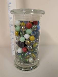 lot 644 image: Collection of Assorted Marbles in Glass Apothecary Jar