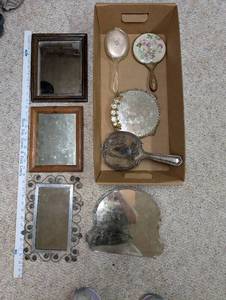 lot 652 image: Lot of Decorative Mirrors Including Round and Rectangular Styles