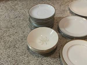 lot 681 image: Assorted Fine China Dinnerware Set with Gold Trim
