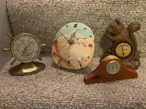 lot 745 image: Collection of 4 Vintage Clocks, Thermometers, and Barometer Decor Items