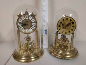lot 746 image: Set of 2 Vintage Glass Dome Anniversary Clocks Haller and Kern