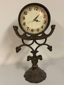 lot 779 image: Vintage Ornate Brass Table Clock with Decorative Stand
