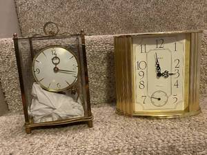 lot 787 image: Pair of Brass Mantel Clocks Including Linden Westminster and Rotating Pendulum Clock