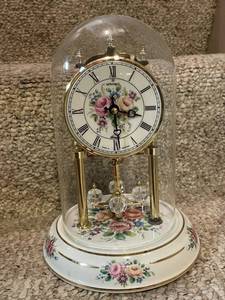 lot 791 image: Montreux Floral Quartz Anniversary Clock with Glass Dome