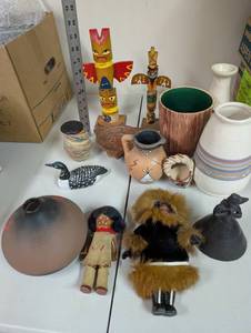 lot 929 image: Collection of Native American Style Figurines, Pottery, Dolls, and Totem Decor