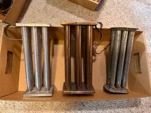 lot 563 image: Set of 3 Vintage Metal Candle Molds with 6 Tubes Each