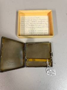 lot 621 image: Vintage German Silver Cigarette Case 835 with Box and Handwritten Note