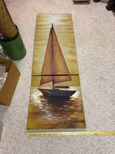 lot 635 image: Large Three-Piece Canvas Sailing Boat Wall Art