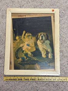 lot 637 image: Framed Print of Girl with St Bernard Dog