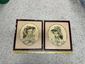 lot 643 image: Pair of Vintage Framed Portrait Prints by Merone