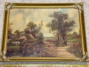 lot 658 image: Framed Pastoral Landscape Print with Ornate Gold Frame
