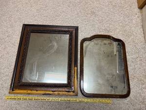 lot 661 image: Pair of Vintage Wood-Framed Hanging Mirrors