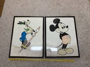 lot 664 image: Set of 2 Framed Walt Disney Character Prints Mickey Mouse and Goofy