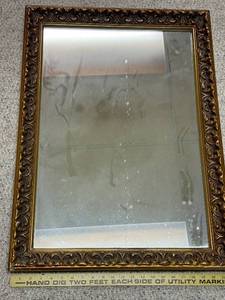 lot 667 image: Ornate Framed Wall Mirror with Gold Detailing, 23x17 Inches