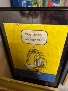 lot 668 image: Framed Peanuts Comic Art Print Thus Endeth Another Day by Schulz