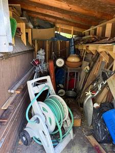 lot 1000 image: Large Assortment of Garden Tools, Statues, and Shed Contents