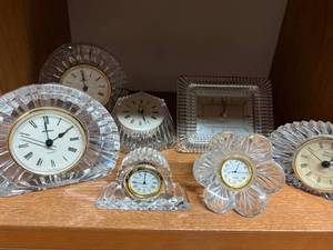 lot 830 image: Collection of 6 Cut Glass Desk Clocks with Roman Numerals