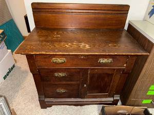 lot 767 image: Antique Wooden Sideboard Cabinet with Brass Hardware