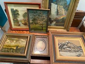 lot 771 image: Collection of 6 Framed Vintage and Signed Artwork Prints and Paintings