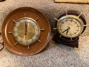 lot 834 image: Pair of Vintage Ship Wheel Electric Clocks by United and Sessions