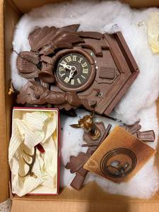 lot 837 image: Antique Cuckoo Clock Parts with Stag Head and Antlers