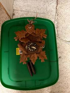 lot 854 image: Vintage Carved Wood Cuckoo Clock with Leaf and Deer Motif