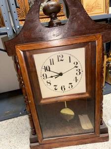 lot 861 image: Vintage Wooden Pendulum Wall Clock with Glass Front