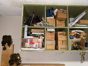lot 865 image: Assorted Hardware and Workshop Supplies in Storage Cubby
