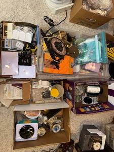 lot 875 image: Lot of Vintage Clock Parts, Gauges, and Mixed Hardware