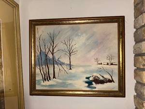 lot 897 image: Framed Winter Landscape Painting Signed by Artist