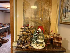 lot 899 image: Collection of Decorative Ship Models, Snow Globe, and Miniature Piano