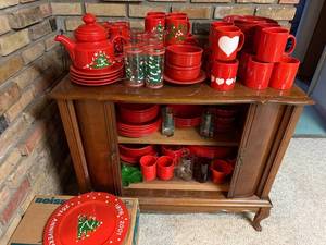 lot 907 image: Large Collection of Red Christmas Dinnerware and Drinkware with Holiday Designs
