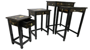 lot 1 image: Vintage Hand-Painted Black Lacquer Nesting Tables (Set of 4)