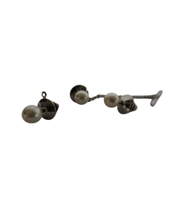 lot 85 image: Pearl and Silver-Colored Tie Tack and Cufflink Set