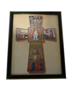 lot 58 image: Framed Religious Cross Print with Sacred Scenes