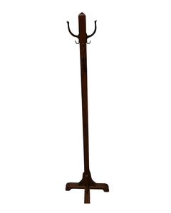 lot 40 image: Freestanding Wooden Coat Rack with Brass-Style Hooks