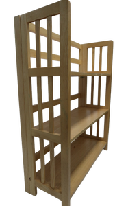 lot 9 image: Folding Blonde Wood Bookshelf with 3 Tiers