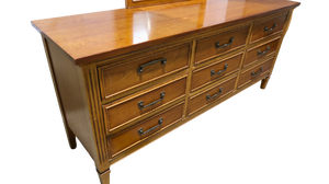 lot 6 image: Mid-Century Modern 9-Drawer Dresser with Matching Mirror
